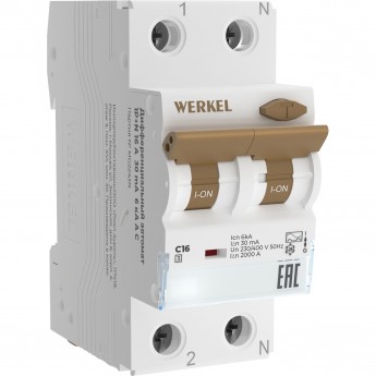Дифференциальный автомат WERKEL W922P166 1P+N 16 A 30 mА 6 kА C A Дифференциальный автомат WERKEL W922P166 1P+N 16 A 30 mА 6 kА C A