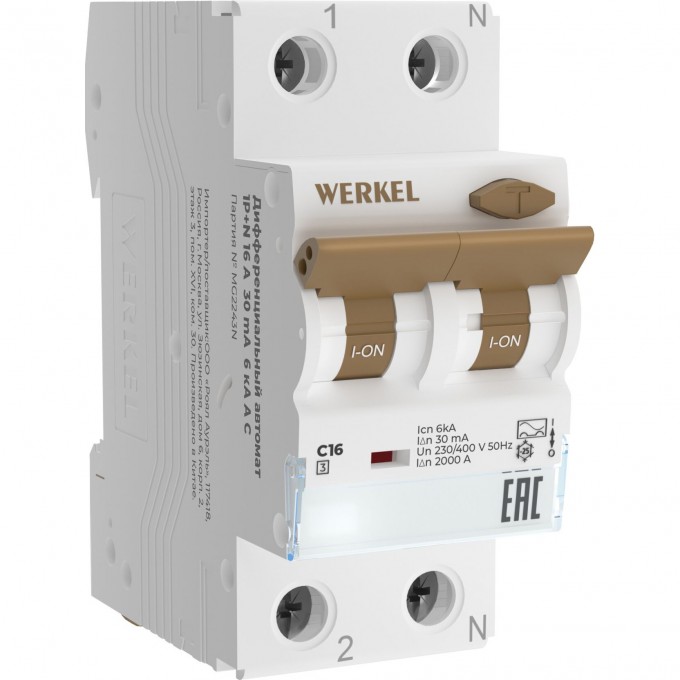 Дифференциальный автомат WERKEL W922P166 1P+N 16 A 30 mА 6 kА C A a062444 Дифференциальный автомат WERKEL W922P166 1P+N 16 A 30 mА 6 kА C A a062444