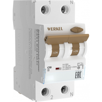 Дифференциальный автомат WERKEL W922P254 1P+N 10 A 30 mА 6 kА C A