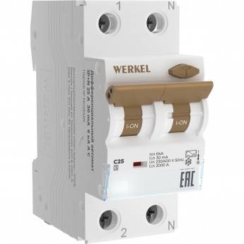 Дифференциальный автомат WERKEL W922P256 1P+N 25 A 30 mА 6 kА C А Дифференциальный автомат WERKEL W922P256 1P+N 25 A 30 mА 6 kА C А