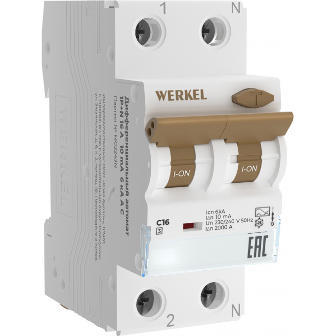 Дифференциальный автомат WERKEL W922P324 1P+N 16 A 10 mА 6 kА C A a062569