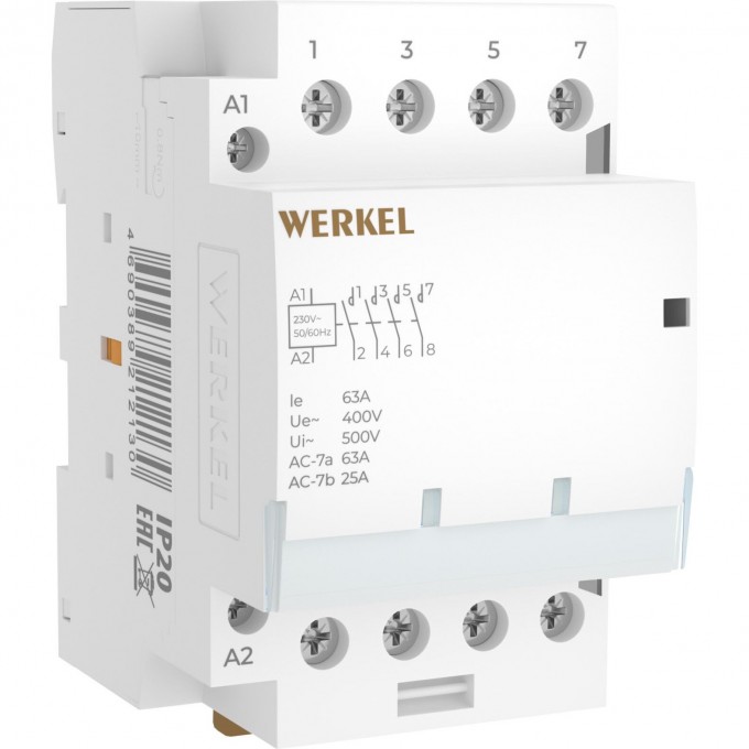 Контактор модульный WERKEL W943M63O 63 A 4NO 3 модуля a069478 Контактор модульный WERKEL W943M63O 63 A 4NO 3 модуля a069478
