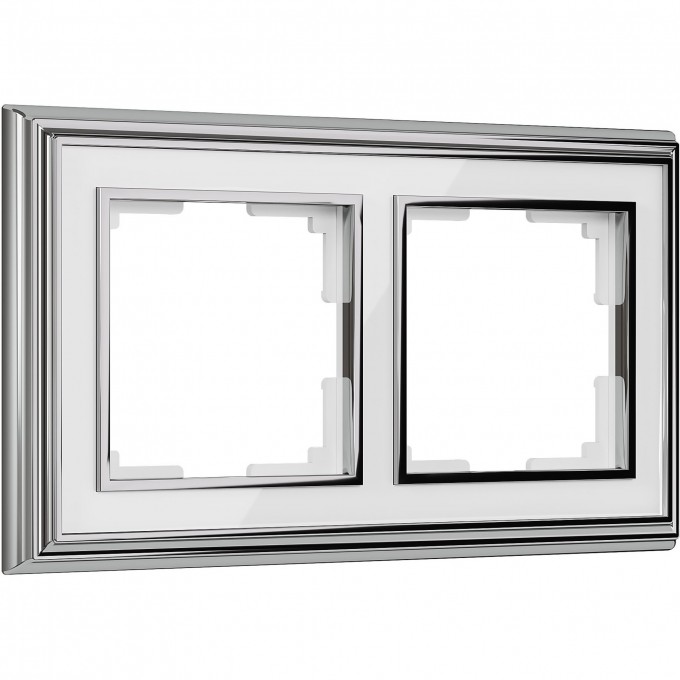 Рамка из металла на 2 поста WERKEL PALACIO W0021331 хром/белый a051211 Рамка из металла на 2 поста WERKEL PALACIO W0021331 хром/белый a051211