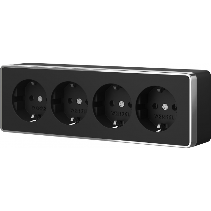 Розетка четверная WERKEL GALLANT W5072258 с заземлением и шторками (черный/хром) a071254