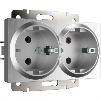 Розетка двойная с заземлением WERKEL W1172009 серебряный рифленый