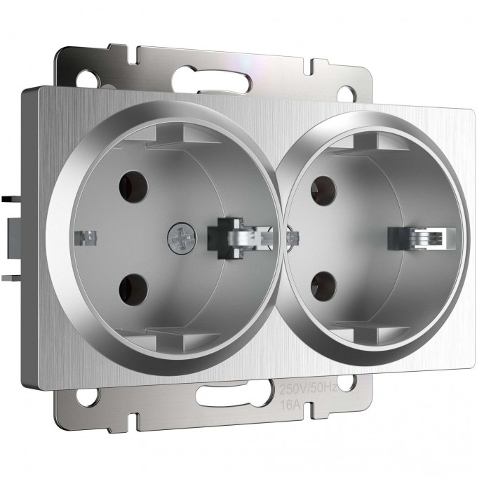 Розетка двойная с заземлением WERKEL W1172009 серебряный рифленый a051347 Розетка двойная с заземлением WERKEL W1172009 серебряный рифленый a051347