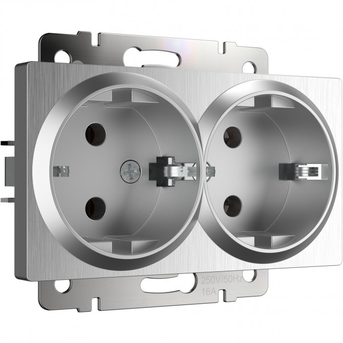 Розетка двойная WERKEL WL09-SKG-02-IP20 с заземлением серебряный рифленый a041867 Розетка двойная WERKEL WL09-SKG-02-IP20 с заземлением серебряный рифленый a041867