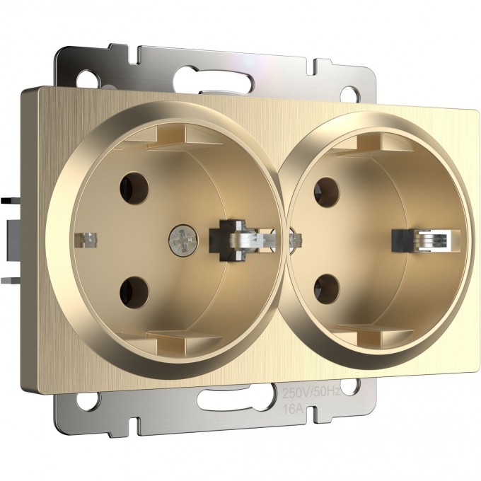 Розетка двойная WERKEL WL10-SKG-02-IP20 с заземлением шампань рифленый a041868 Розетка двойная WERKEL WL10-SKG-02-IP20 с заземлением шампань рифленый a041868