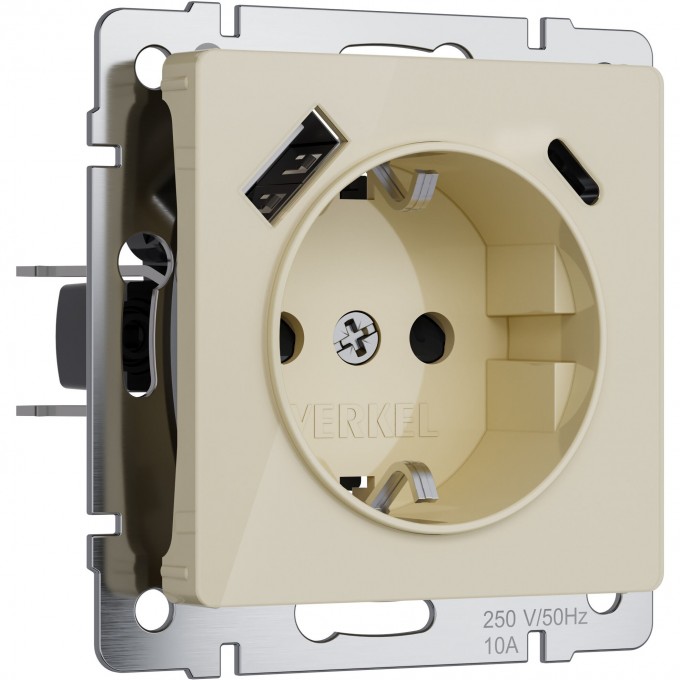 Розетка с заземлением, шторками и USB тип A+C WERKEL W1171743 (айвори акрил) a064131 Розетка с заземлением, шторками и USB тип A+C WERKEL W1171743 (айвори акрил) a064131
