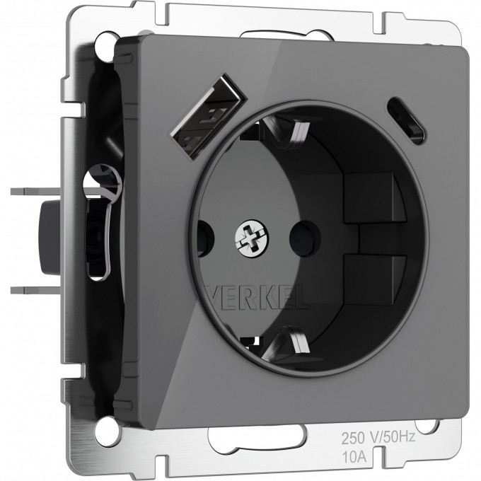 Розетка с заземлением, шторками и USB тип A+C WERKEL W1171744 (графит акрил) a064093 Розетка с заземлением, шторками и USB тип A+C WERKEL W1171744 (графит акрил) a064093