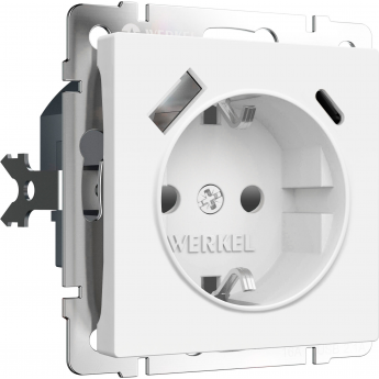 Розетка с заземлением WERKEL W1171761 шторками и USB тип A+C белый матовый