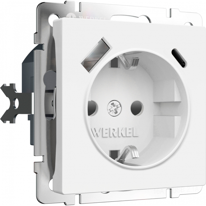 Розетка с заземлением WERKEL W1171761 шторками и USB тип A+C белый матовый a069613 Розетка с заземлением WERKEL W1171761 шторками и USB тип A+C белый матовый a069613
