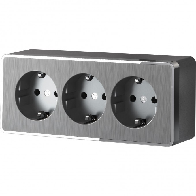 Розетка тройная WERKEL GALLANT W5073104 с заземлением и шторками, графит рифленый a052595 Розетка тройная WERKEL GALLANT W5073104 с заземлением и шторками, графит рифленый a052595