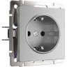 Розетка WERKEL W1171106 с заземлением и шторками, серебряный