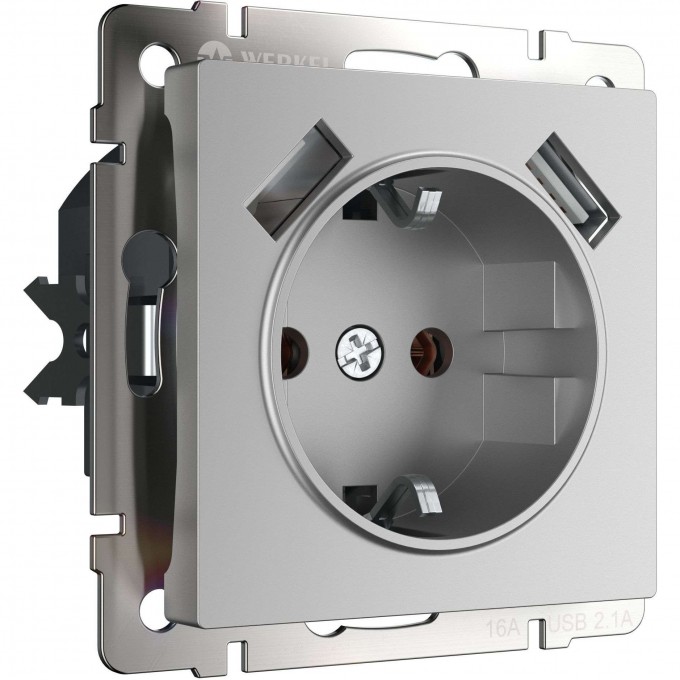 Розетка WERKEL W1171506 с заземлением, шторками и USBх2, серебряный a051497 Розетка WERKEL W1171506 с заземлением, шторками и USBх2, серебряный a051497