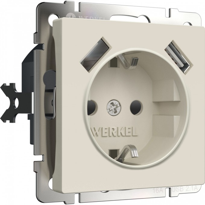 Розетка WERKEL W1171562 с заземлением, шторками и USBх2, айвори матовый a062426 Розетка WERKEL W1171562 с заземлением, шторками и USBх2, айвори матовый a062426