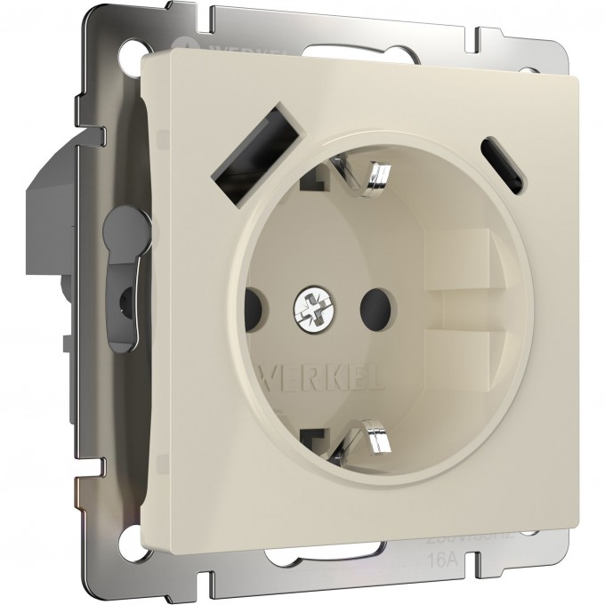 Розетка WERKEL W1171703 с заземлением, шторками и USB тип A+C, слоновая кость a056273 Розетка WERKEL W1171703 с заземлением, шторками и USB тип A+C, слоновая кость a056273