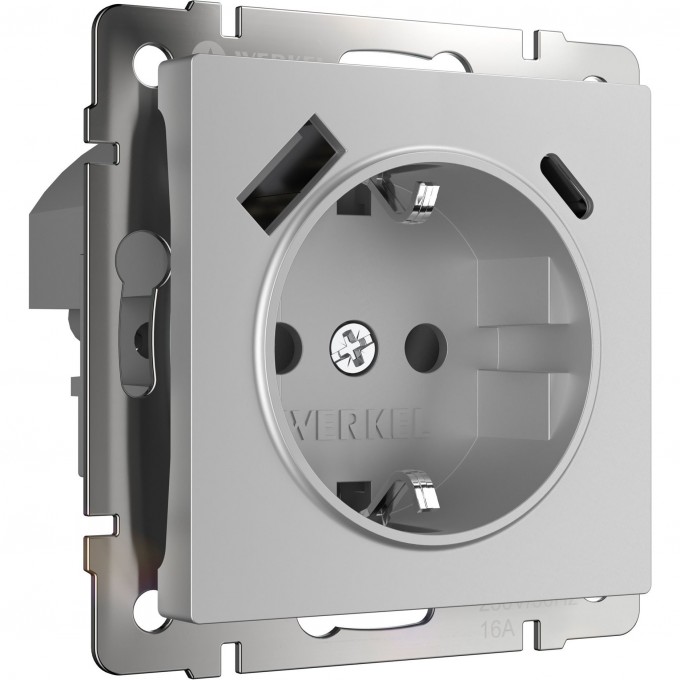 Розетка WERKEL W1171706 с заземлением, шторками и USB тип A+C, серебряный a056274 Розетка WERKEL W1171706 с заземлением, шторками и USB тип A+C, серебряный a056274