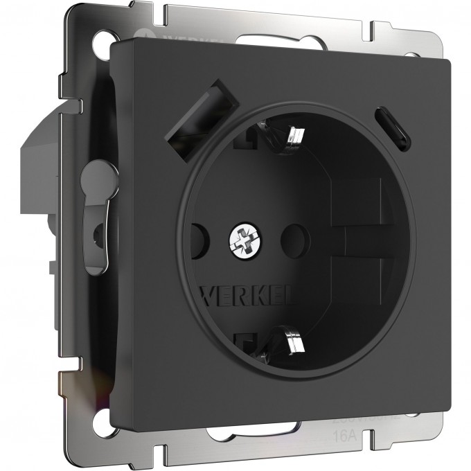 Розетка WERKEL W1171708 с заземлением, шторками и USB тип A+C, черный a056275 Розетка WERKEL W1171708 с заземлением, шторками и USB тип A+C, черный a056275