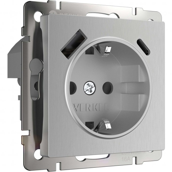 Розетка WERKEL W1171709 с заземлением, шторками и USB тип A+C, серебряный рифленый a056277 Розетка WERKEL W1171709 с заземлением, шторками и USB тип A+C, серебряный рифленый a056277