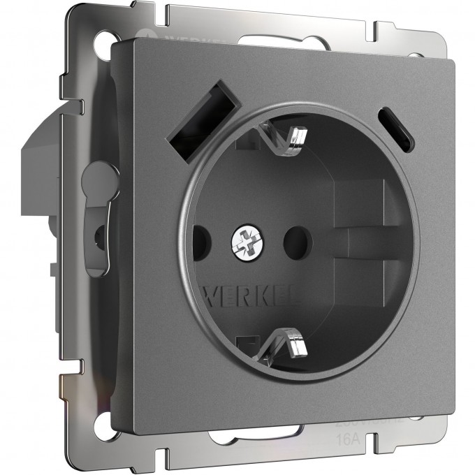 Розетка WERKEL W1171764 с заземлением, шторками и USB тип A+C графит матовый a063106 Розетка WERKEL W1171764 с заземлением, шторками и USB тип A+C графит матовый a063106