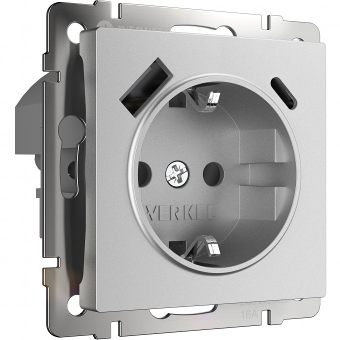 Розетка WERKEL W1171765 с заземлением, шторками и USB тип A+C серебряный матовый a063618 Розетка WERKEL W1171765 с заземлением, шторками и USB тип A+C серебряный матовый a063618
