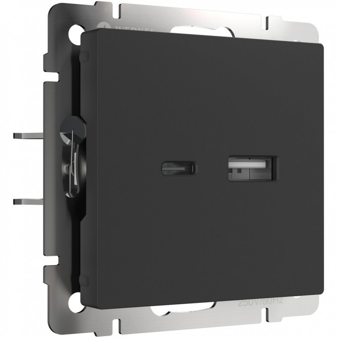 Розетка WERKEL W1171808 USB тип A+С черный матовый a049280 Розетка WERKEL W1171808 USB тип A+С черный матовый a049280