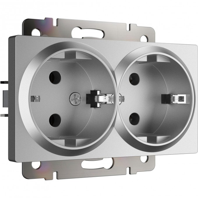 Розетка WERKEL W1172065 двойная с заземлением серебряный матовый a063619 Розетка WERKEL W1172065 двойная с заземлением серебряный матовый a063619