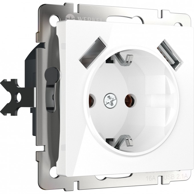 Розетка WERKEL WL01-SKGS-USBx2-IP20 с заземлением, шторками и USBх2 белая a033473 Розетка WERKEL WL01-SKGS-USBx2-IP20 с заземлением, шторками и USBх2 белая a033473