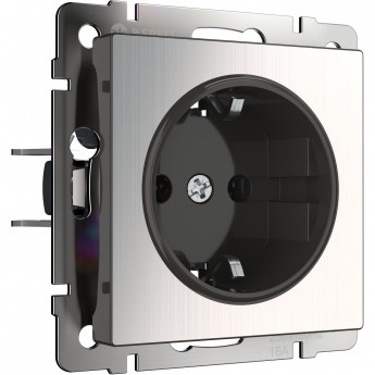 Розетка WERKEL WL02-SKGS-01-IP44 с заземлением и шторками глянцевый никель