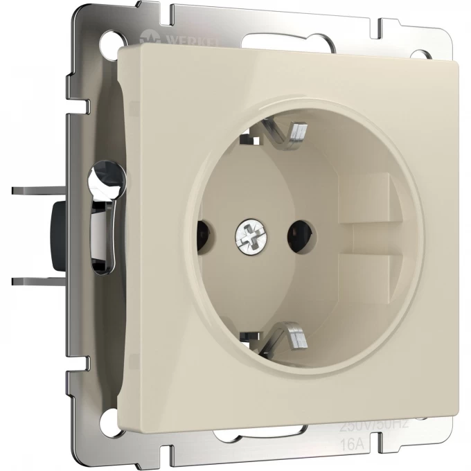 Розетка WERKEL WL03-SKGS-01-IP44-ivory с заземлением и шторками слоновая кость a028893