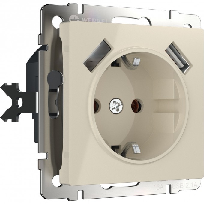 Розетка WERKEL WL03-SKGS-USBx2-IP20 с заземлением, шторками и USBх2 слоновая кость a033476 Розетка WERKEL WL03-SKGS-USBx2-IP20 с заземлением, шторками и USBх2 слоновая кость a033476