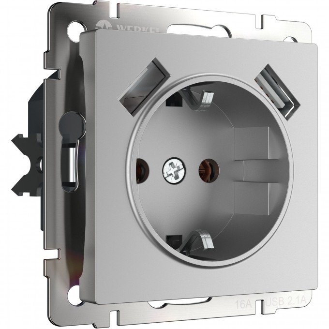 Розетка WERKEL WL06-SKGS-USBx2-IP20 с заземлением, шторками и USBх2 серебряный a033474 Розетка WERKEL WL06-SKGS-USBx2-IP20 с заземлением, шторками и USBх2 серебряный a033474