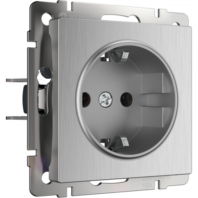 Розетка WERKEL WL09-SKGS-01-IP44 с заземлением и шторками cеребряный рифленый a035649 Розетка WERKEL WL09-SKGS-01-IP44 с заземлением и шторками cеребряный рифленый a035649