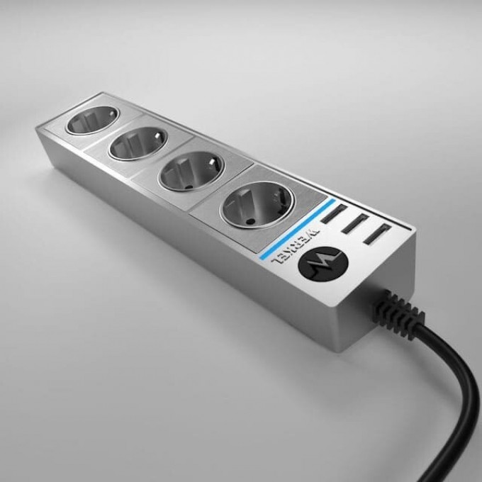 Розеточный блок WERKEL W6514945 4-х местный + 3 USB (серебряный/серебряный рифленый) a051458 Розеточный блок WERKEL W6514945 4-х местный + 3 USB (серебряный/серебряный рифленый) a051458