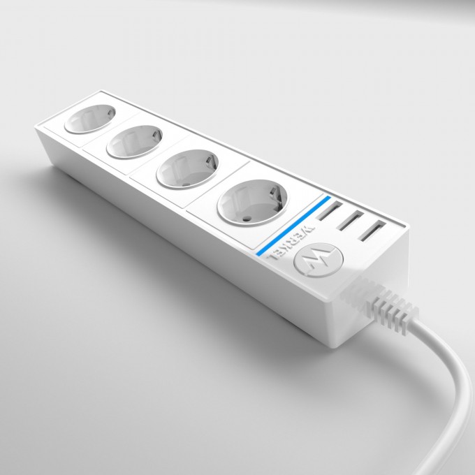 Розеточный блок WERKEL WL20-04-03 4-х местный + 3 USB белый a039974 Розеточный блок WERKEL WL20-04-03 4-х местный + 3 USB белый a039974