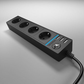 Розеточный блок WERKEL WL20-04-03 4-х местный + 3 USB (черный)