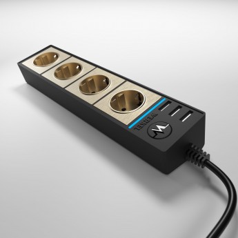 Розеточный блок WERKEL WL20-04-03 4-х местный + 3 USB (черный/шампань рифленый)