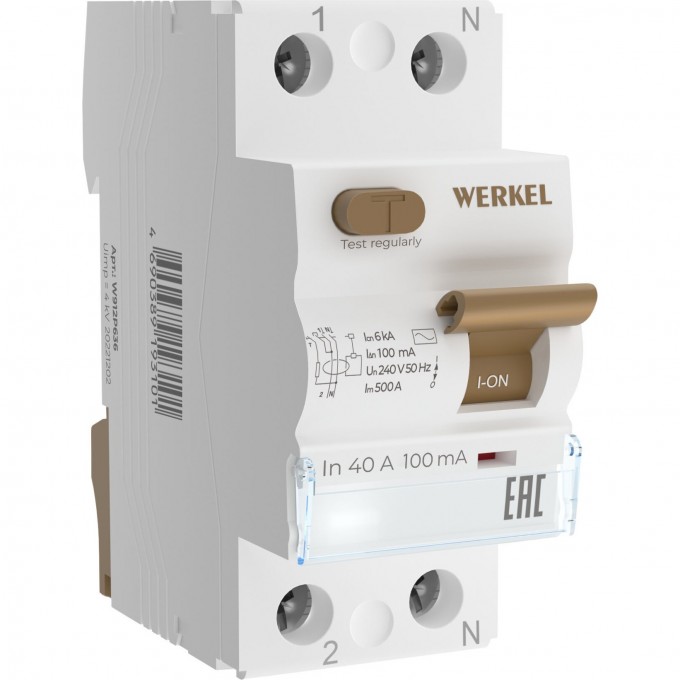 Устройство защитного отключения WERKEL W812P404 1P+N 40 А 100 mA AC 6 kA a065610 Устройство защитного отключения WERKEL W812P404 1P+N 40 А 100 mA AC 6 kA a065610