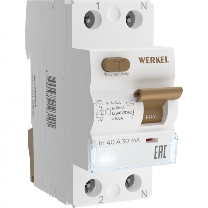 Устройство защитного отключения WERKEL W912P406 1P+N 40 A 30 mА АС 6 kА a062443 Устройство защитного отключения WERKEL W912P406 1P+N 40 A 30 mА АС 6 kА a062443