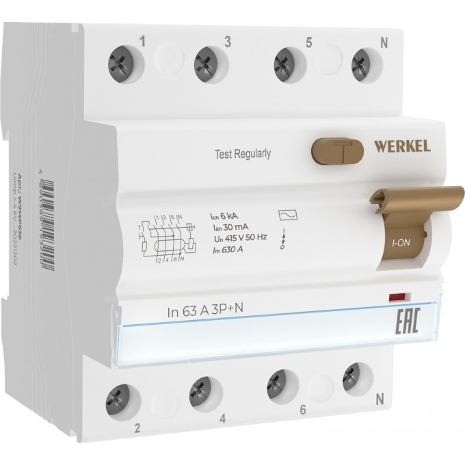 Устройство защитного отключения WERKEL W914P636 3P+N 63 A 30m А АС 6 kА a062566 Устройство защитного отключения WERKEL W914P636 3P+N 63 A 30m А АС 6 kА a062566