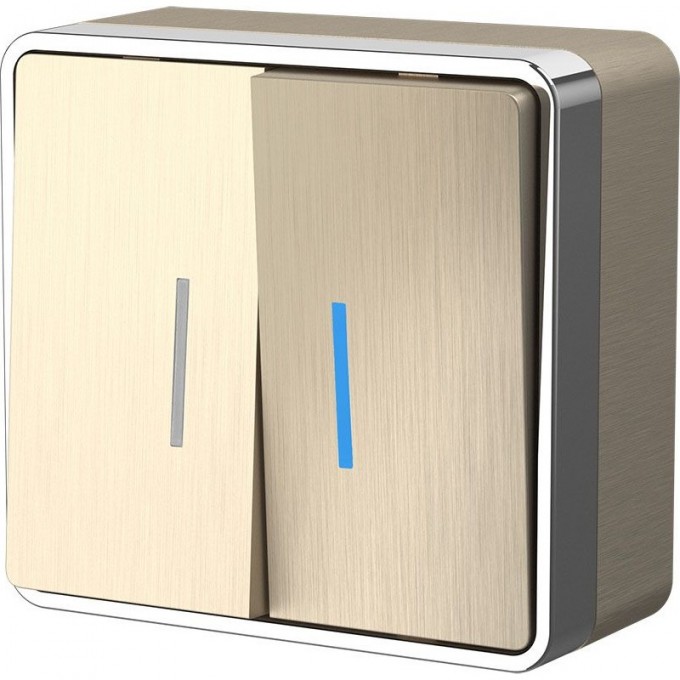 Выключатель двухклавишный WERKEL GALLANT W5020110с подсветкой, шампань рифленый a051043 Выключатель двухклавишный WERKEL GALLANT W5020110с подсветкой, шампань рифленый a051043