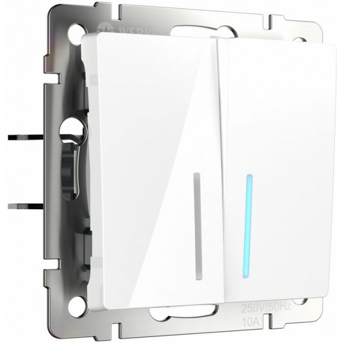 Выключатель двухклавишный WERKEL WL01-SW-2G-2W-LED проходной с подсветкой, белый a030767 Выключатель двухклавишный WERKEL WL01-SW-2G-2W-LED проходной с подсветкой, белый a030767