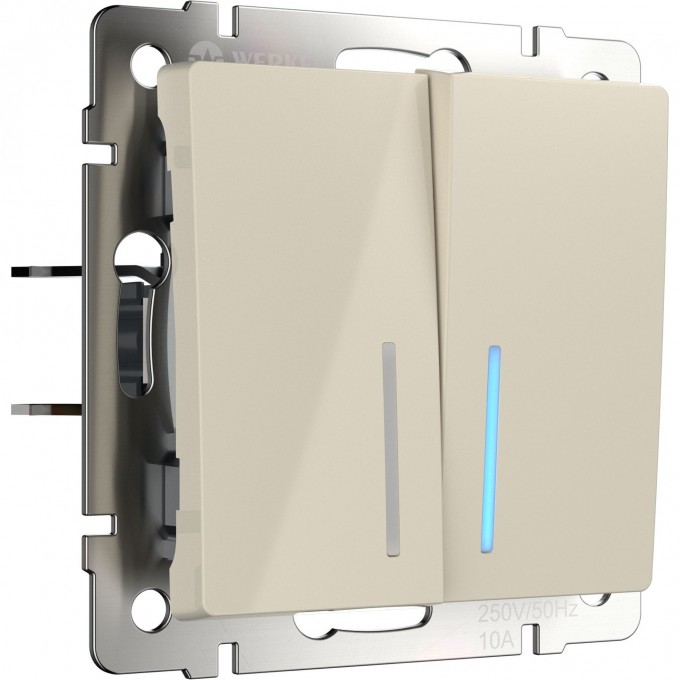 Выключатель двухклавишный WERKEL WL03-SW-2G-2W-LED-ivory проходной c подсветкой, слоновая кость a030806 Выключатель двухклавишный WERKEL WL03-SW-2G-2W-LED-ivory проходной c подсветкой, слоновая кость a030806
