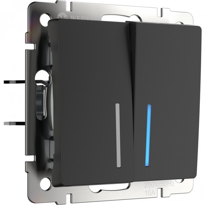 Выключатель двухклавишный WERKEL WL08-SW-2G-2W-LED проходной с подсветкой, черный матовый a029877 Выключатель двухклавишный WERKEL WL08-SW-2G-2W-LED проходной с подсветкой, черный матовый a029877