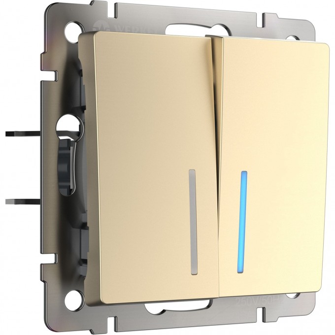 Выключатель двухклавишный WERKEL WL11-SW-2G-2W-LED проходной с подсветкой, шампань a040922 Выключатель двухклавишный WERKEL WL11-SW-2G-2W-LED проходной с подсветкой, шампань a040922