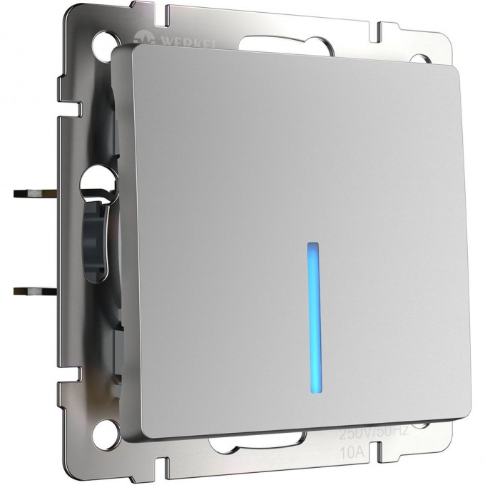 Выключатель одноклавишный проходной с подсветкой WERKEL WL06-SW-1G-2W-LED серебряный a029825 Выключатель одноклавишный проходной с подсветкой WERKEL WL06-SW-1G-2W-LED серебряный a029825