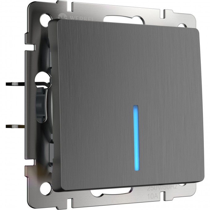 Выключатель одноклавишный WERKEL WL04-SW-1G-LED с подсветкой, графит рифленый a046615 Выключатель одноклавишный WERKEL WL04-SW-1G-LED с подсветкой, графит рифленый a046615