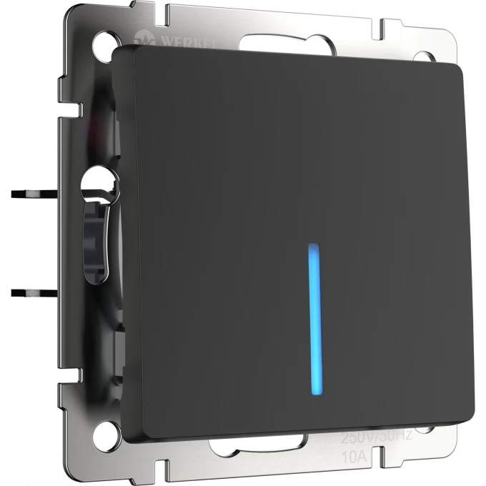 Выключатель одноклавишный WERKEL WL08-SW-1G-2W-LED проходной с подсветкой, черный матовый a029868 Выключатель одноклавишный WERKEL WL08-SW-1G-2W-LED проходной с подсветкой, черный матовый a029868