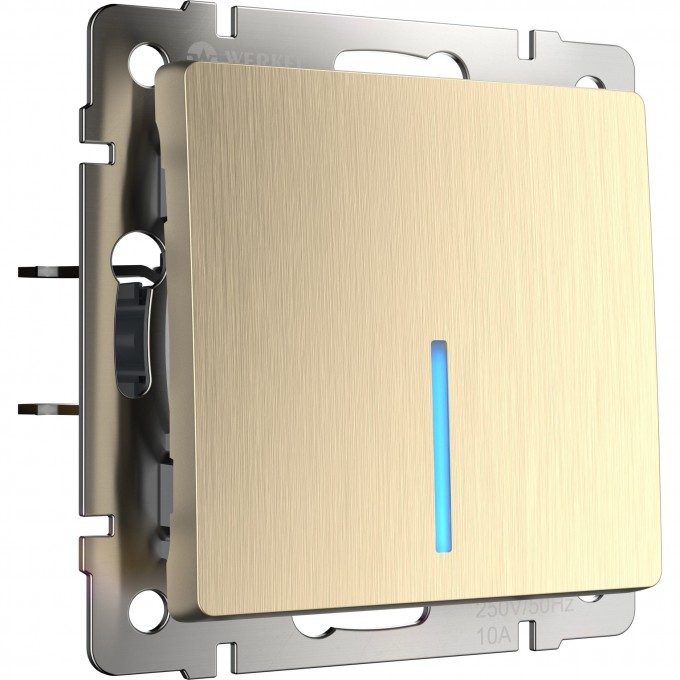 Выключатель одноклавишный WERKEL WL10-SW-1G-LED с подсветкой, шампань рифленый a035614 Выключатель одноклавишный WERKEL WL10-SW-1G-LED с подсветкой, шампань рифленый a035614